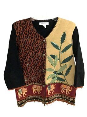 Arriviste Vintage Womens Medium Embellished Elephant Design Sweater